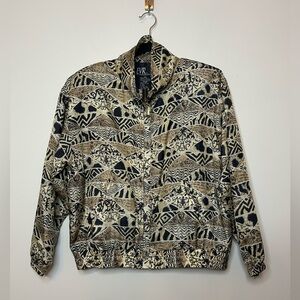 Vintage EVR Printed 100% Silk Brown Jacket Size Medium